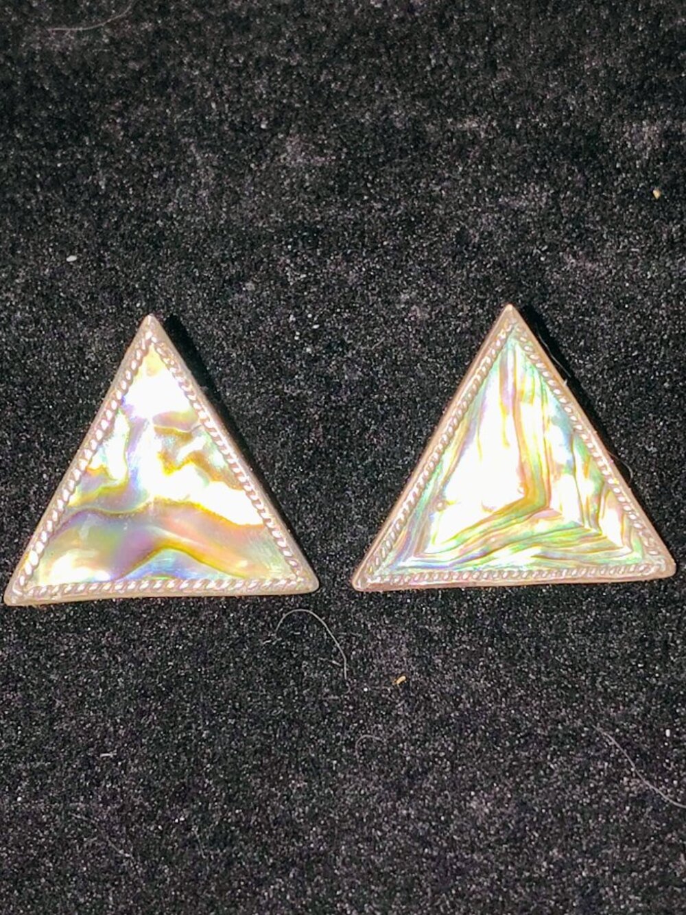 Vintage Mexican Sterling Silver Abalone Triangle Earrings – Registry Mark S‑535,